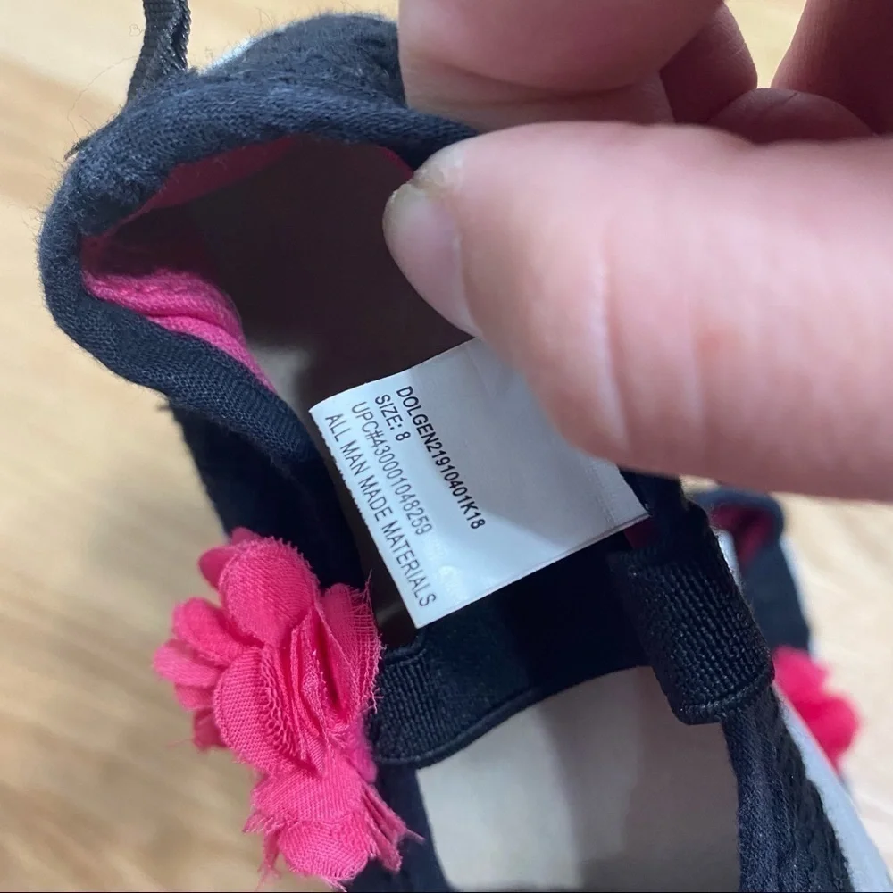 Black Mary Jane Sneakers W/ Pink Flower Sz 8 Toddler Shoe